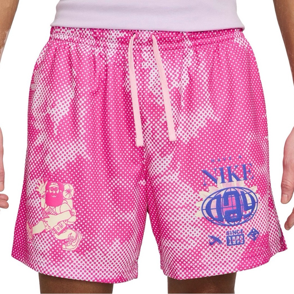 Nike Club Mesh Flow Shorts Men’s Medium Pink All Over Print Athletic Fit